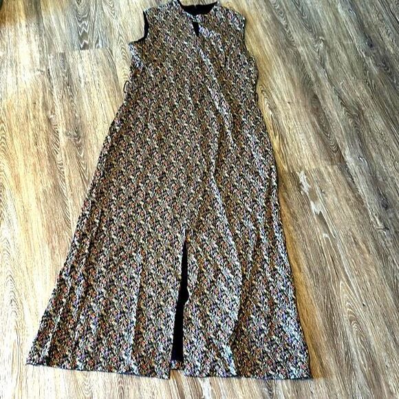 Vintage metallic maxi dress retro 70s Hippie L XL 14 - Picture 1 of 9